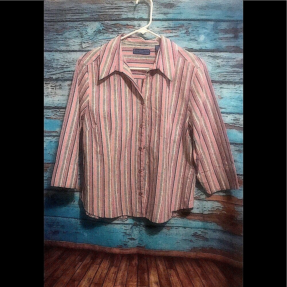 ⚜️’KAREN SCOTT ’ STRIPED 3/4 SLEEVE TOP⚜️
